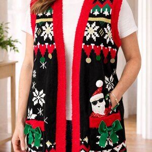 Holiday Time Santa Ugly Christmas Sweater Vest Women’s Medium 8-10